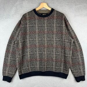 Vintage Knights Sportswear Mens Plaid Crewneck Sweater M Polyester Cotton Blend